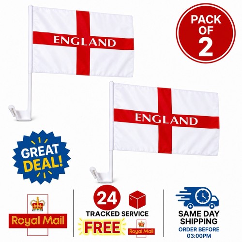 2pc england car flags - england,