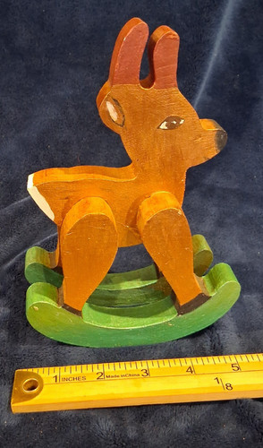 Vtg wooden rocking reindeer - wooden,