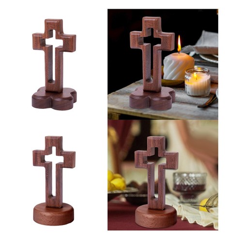 Wood cross statue with stand - wood,