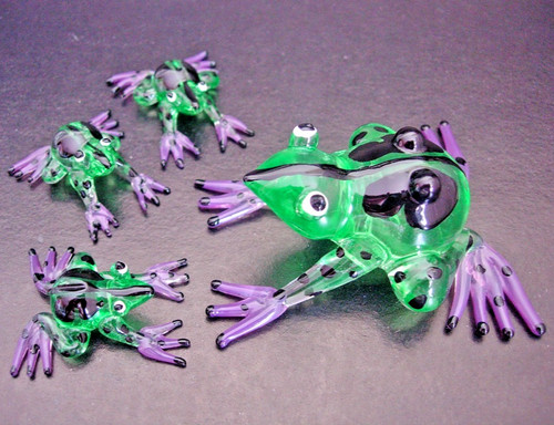 Set hand blown glass frog - hand,