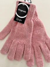 Ladies CHENILLE STYLE COSY WINTER GLOVES. Soft pink, one size. Ideal gift