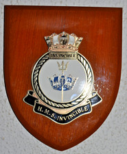 Vintage HMS Invincible ward room shield plaque crest Royal Navy RN