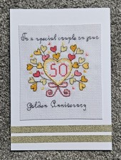 Big Cross Stitched card - Golden Wedding Anniversary. 