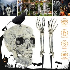 Skull & Skeleton Bones Garden Grave Tombstone Halloween Decoration Plastic Prop.