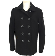 Superdry Men's Double Breasted Peacoat Size XL Black Lined Pockets Used F1