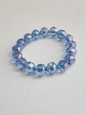 Bracelet Blue Crystals 16cm Large Faceted Rondelle Glam Occasion Party Gift Xmas
