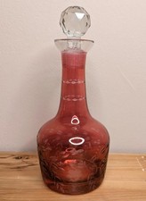 Vintage Cut Glass Cranberry Decanter Bohemian Cut To Clear Perfume Bottle