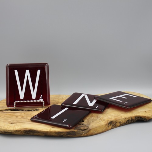 Wine scrabble coasters set of - scrabble,
