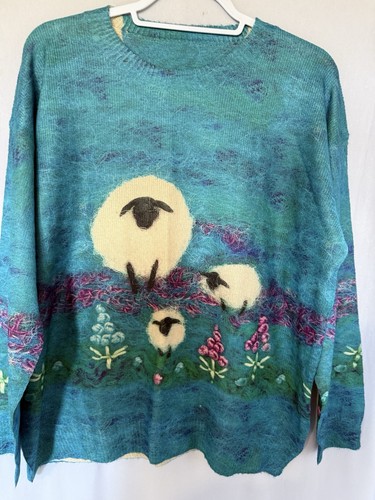 Womens blue teal - knit, sheep