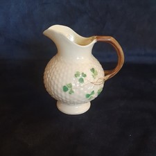 BELLEEK SMALL PORCELAIN CREAMER/MILK JUG SHAMROCK BASKET WEAVE 2ND MARK BLACK