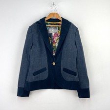 Joules Hartfield Tweed Jacket Womens 12 Blue Check Wool Country Hacking Blazer