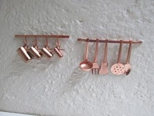 Doll House Miniature 12th scale copper kitchen utensils and measuring cup sets
