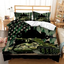 Camouflage Tank Soldier Army Quilt Doona Cover Queen Bedding Set Pillowcase