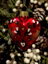 Gisela Graham Red Flower Art Heart Christmas Hanging Decoration