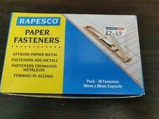Box Of Metal Paper Fasteners.Bind Hole Punched Papers.Capacity 50x 80mm. Rapesco