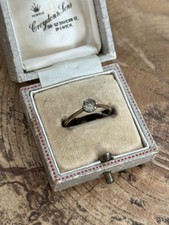 Antique Rolled Gold Solitaire Ring Paste Glass Rhinestone Sparkly UK Size L 1/2