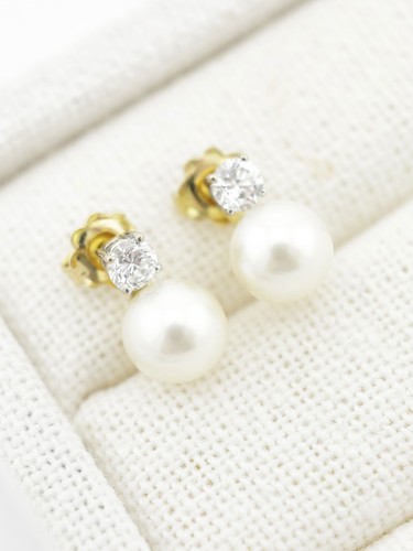 Pearl diamond stud - pearl, earrings