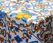 Spanish Tile Lemon/Blue PVC