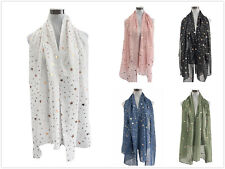 New Ladies Women Foil Soft Scarf with Golden Foiled Big Stars Metallic Gift