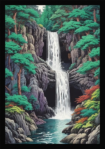Waterfall beautiful framed - waterfall,