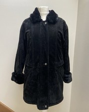 Vintage Oversized Suede Leather Coat Size 12 14 Black