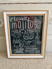 Framed Mojito Cocktail Recipe Sign Print Chalkboard Effect Wall Bar Art