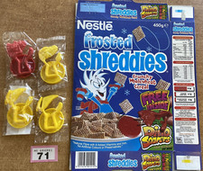 DK071 COLLECTABLE PROMO 4 x Frosted Shreddies Dino Soarers and Cereal Box - VGC