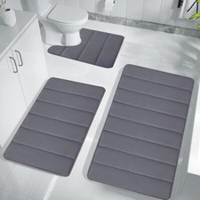 MEMORY FOAM BATH MAT PEDESTAL SET NON SLIP TOILET BATHROOM CONTOUR RUGS 3 PIECE
