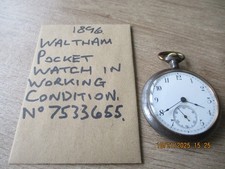 Antique 1896 AM Watch Co Waltham Pocket Watch Working,  #75-1081