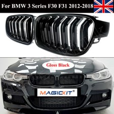 FOR BMW F30 F31 3 SERIES 2012-18 KIDNEY TWIN GRILLS GRILLE GLOSS BLACK DUAL LINE