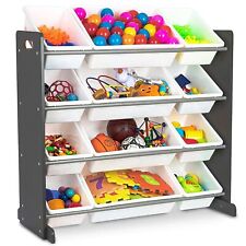 4 Tier Kids Toy Storage Unit 12 Boxes Drawers Childrens Shelf Kids Bedroom Play