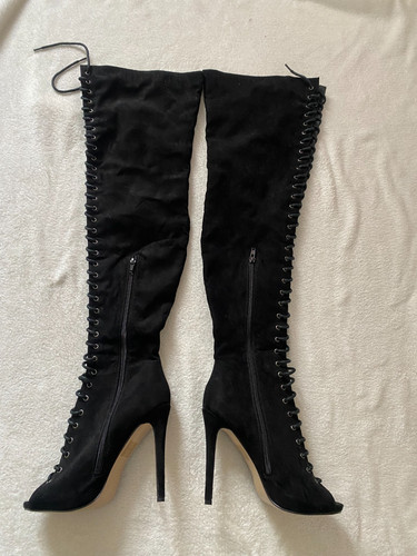 Ladies thigh high black suede
