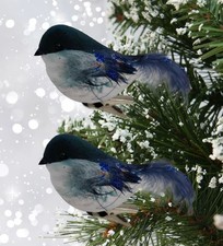 6 Blue Clip On Christmas Robins Festive Tree Bird Decoration Ornament 11cm