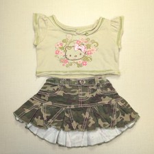 Build-A-Bear Cream Hello Kitty Top & Camo Skirt Outfit Set