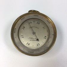 Fine Antique Brass Cased Stanley Pocket Barometer Singers Patent To Reverse 