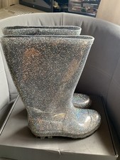 Ju Ju Sparkling Silver Glittery Girls Teenagers Wellington Boots Size UK 13