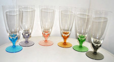 Vintage Champagne Glasses-Coloured x6-Harlequin Flute-Italian Art Glass-Stunning