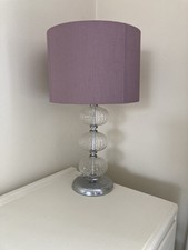 Mauve Lilac Linen Style Shade And Glass Silver Lamp Light Lounge Bedroom Home