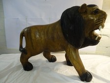 Carved Wood Big Lion Sculpture