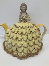 Hand Knitted Tea Cosy With Half China Doll to Fit Large Teapot