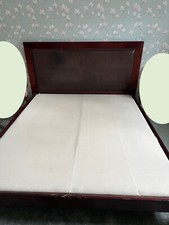 super king size bed, mahogany bed frame with brown fabric inlay on headboard