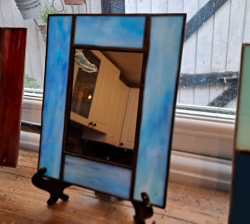 Stained glass mirror blue - stained,