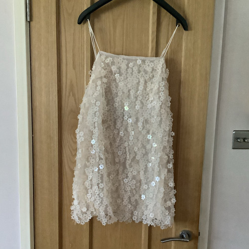 White floral sequin - white, mesh