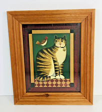Diane Ulmer Pedersen American Folk Art Style, Cat and Bird Framed Print, 1996