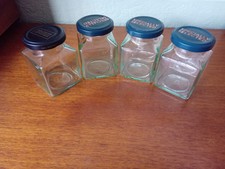 4 Small Square Glass Jars Preserves Jam Wedding Craft Upcycle Candle Storage