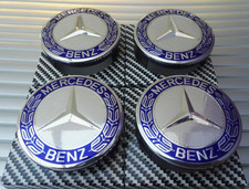 MERCEDES BENZ ALLOY WHEEL CENTRE CAPS BLUE 75mm Badges - FITS ALL