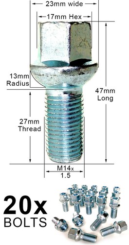 M14 alloy wheel bolts fit - m14,