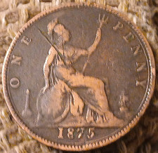 1875 VICTORIAN BUN/YOUNG HEAD ONE PENNY QUEEN VICTORIA COIN SEE PICS S 235