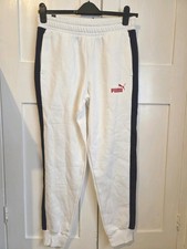 Mens Puma White Tracksuit Bottoms With Black Stripes On Both Side. Size M. NWT