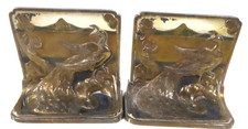Vintage Solid Pompeian Bronze enamelled SPLENDOR  Peacock bookends  #L3